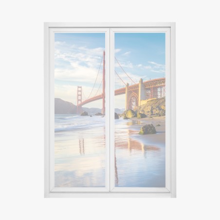 Window decal Golden Gate Bridge reflection on the shore • Wallissimo®