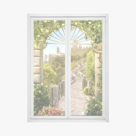 Window decal sunlit garden path to castle • Wallissimo®