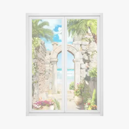 Window decal sunlit Mediterranean archway to the sea • Wallissimo®