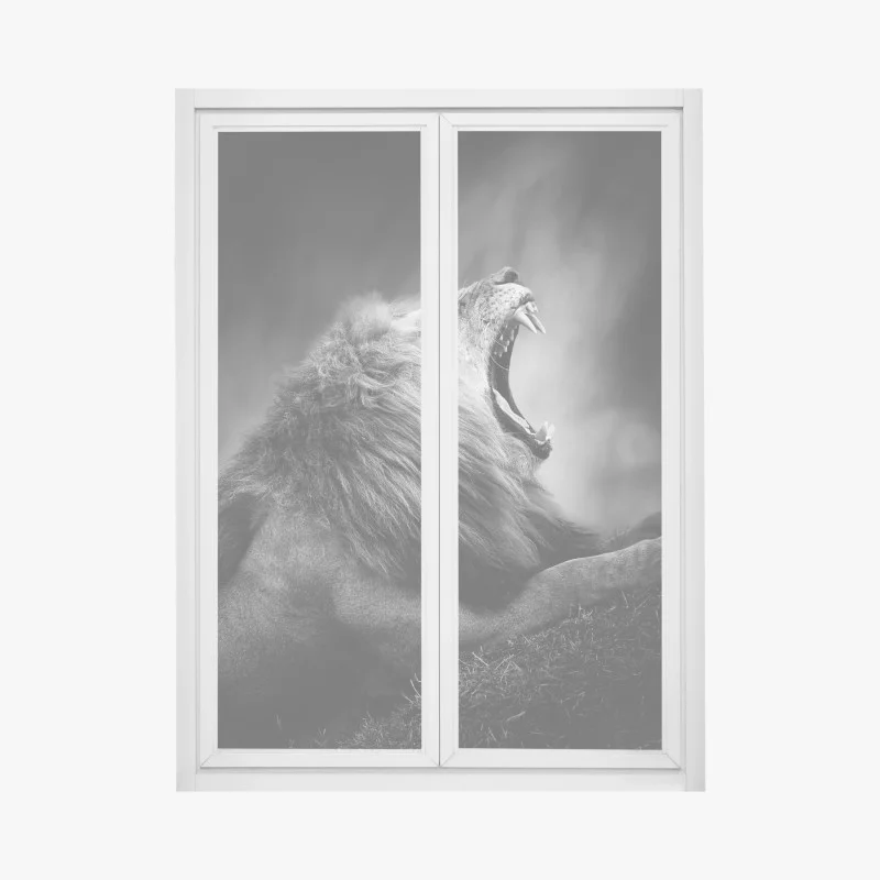 Window decal majestic roaring lion in monochrome