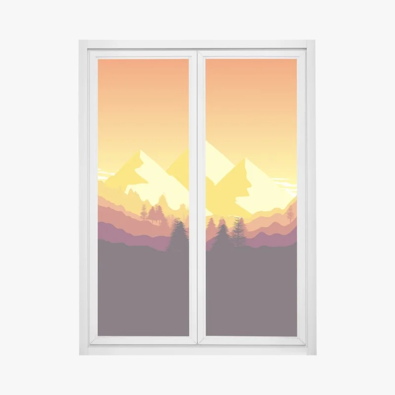 Window decal golden sunset mountain landscape