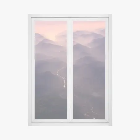 Window decal misty pastel mountain valley • Wallissimo®
