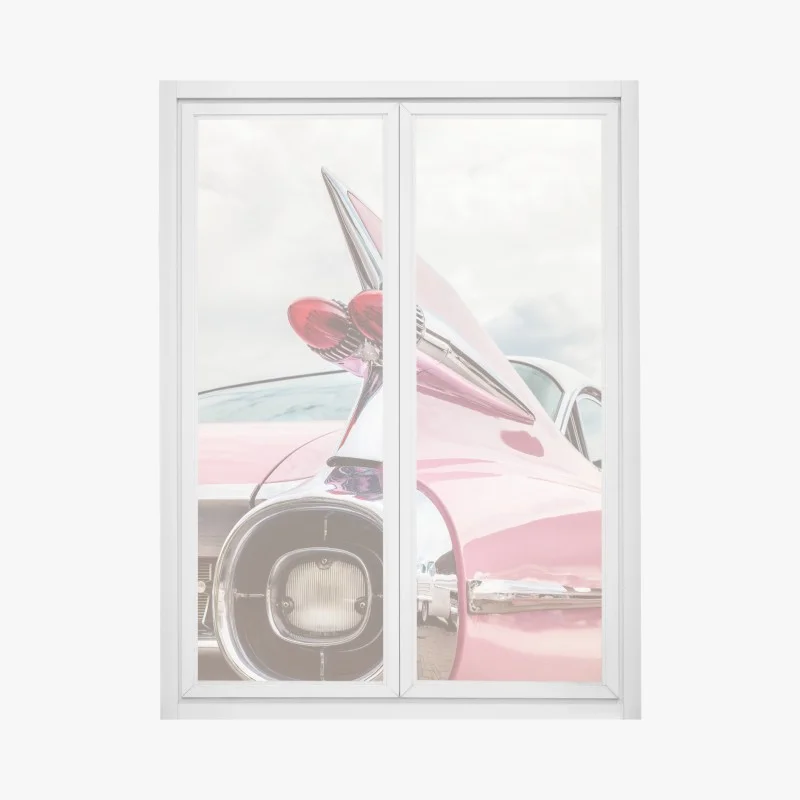 Window decal retro pink classic car tailfin