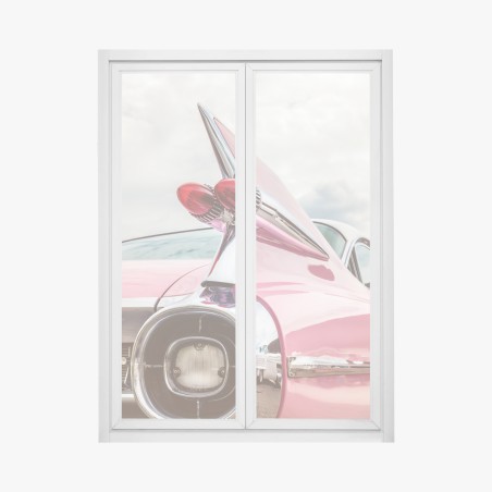 Window decal retro pink classic car tailfin • Wallissimo®