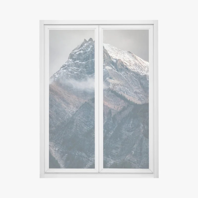 Window decal dramatic alpine peak in mist