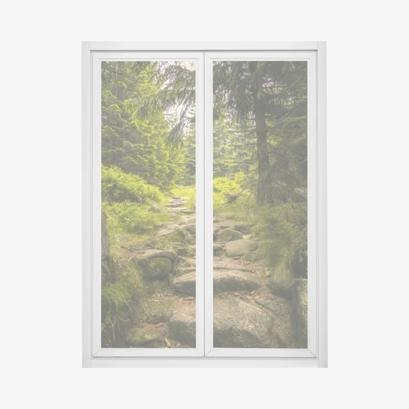 Window decal serene forest path through evergreen woods