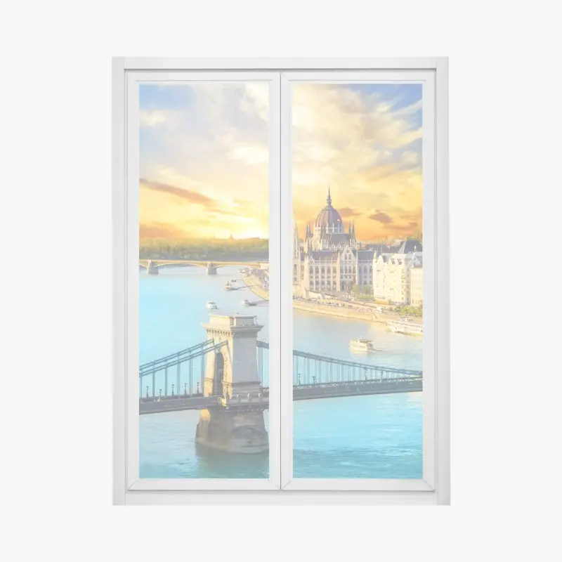 Window decal sunset over Budapest skyline with Chain Bridge