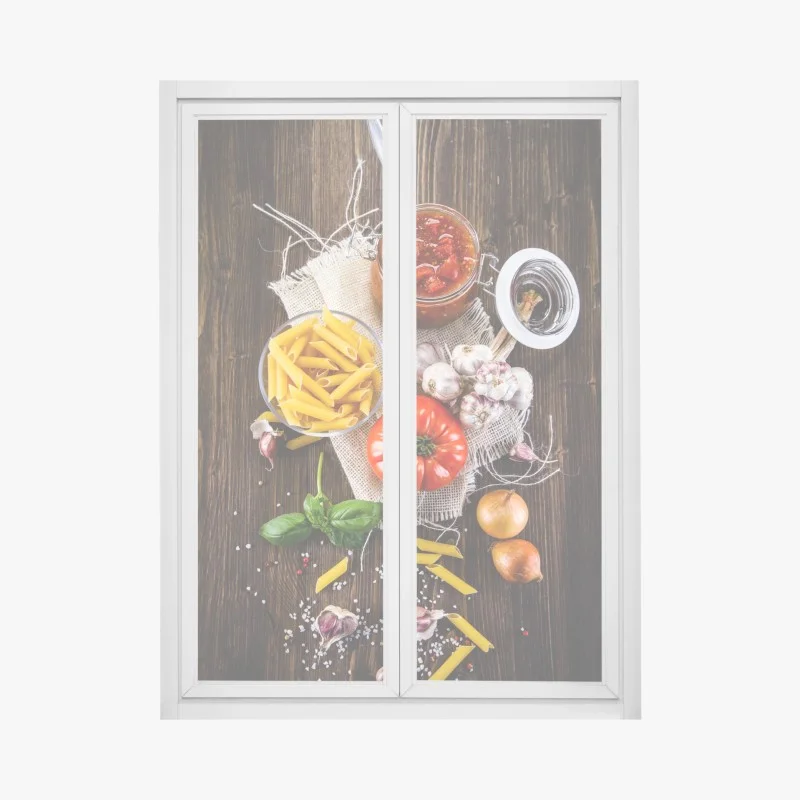Window decal rustic italian pasta ingredients flat lay
