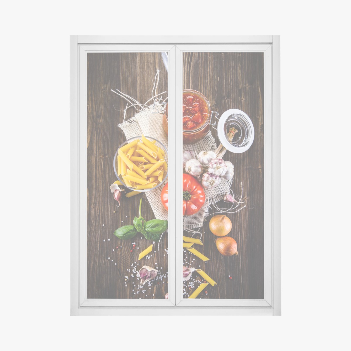 Window decal rustic italian pasta ingredients flat lay • Wallissimo® Window decal rustic italian pasta ingredients flat lay • Wallissimo®