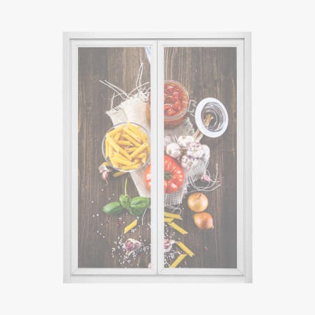 Window decal rustic italian pasta ingredients flat lay • Wallissimo®
