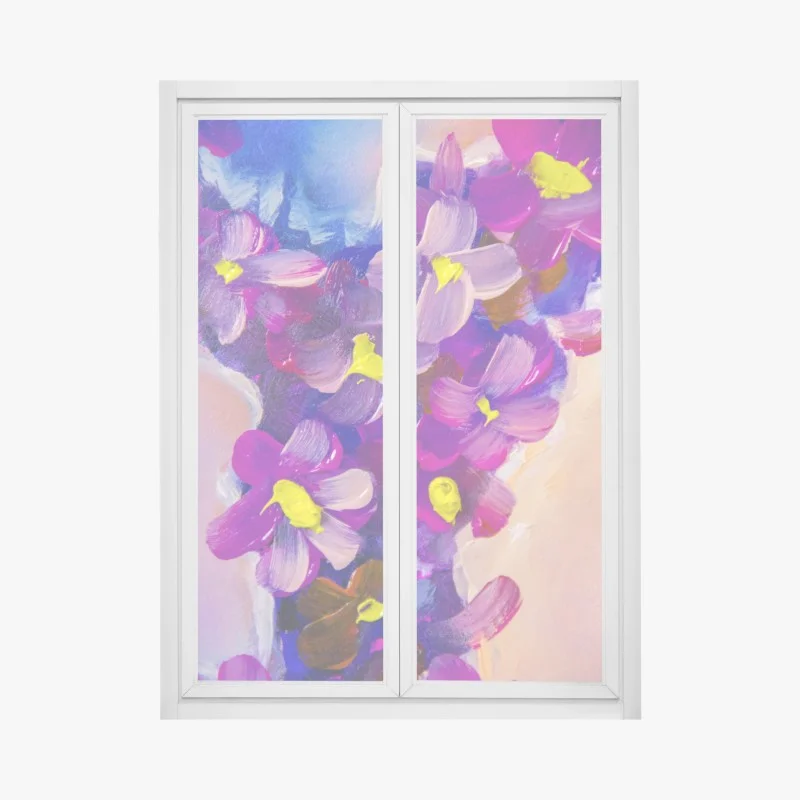 Window decal vibrant violet floral bouquet