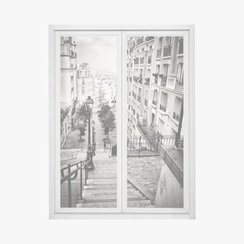 Window decal parisian stairway in monochrome