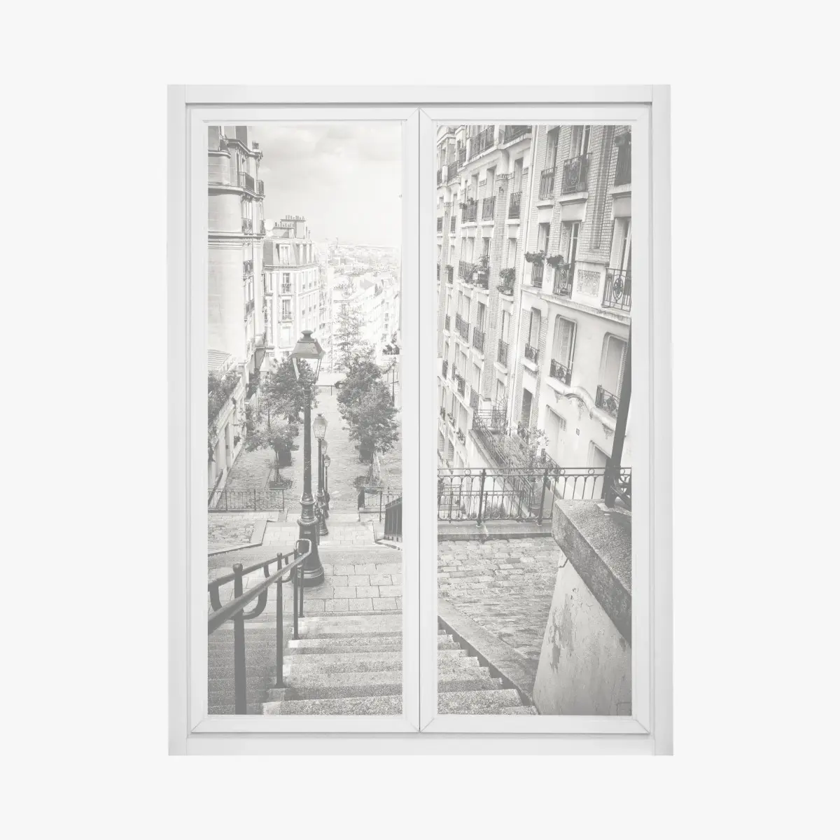 Window decal parisian stairway in monochrome • Wallissimo® Window decal parisian stairway in monochrome • Wallissimo®