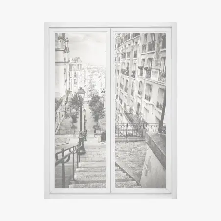 Window decal parisian stairway in monochrome • Wallissimo®