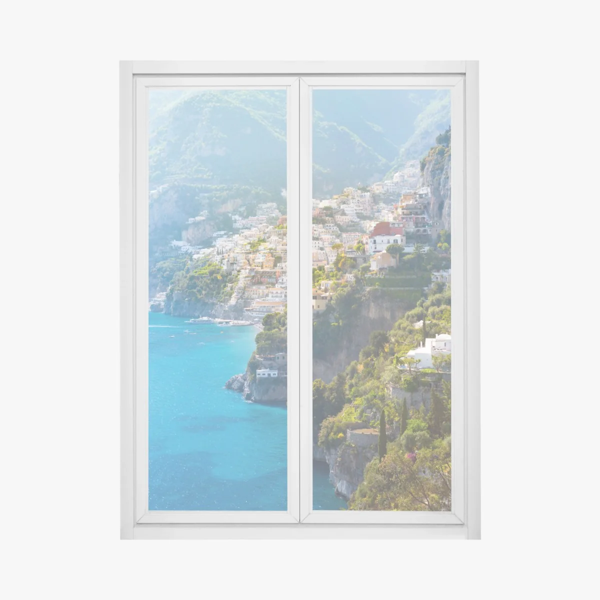 Window decal Positano coastal cliff panorama • Wallissimo® Window decal Positano coastal cliff panorama • Wallissimo®