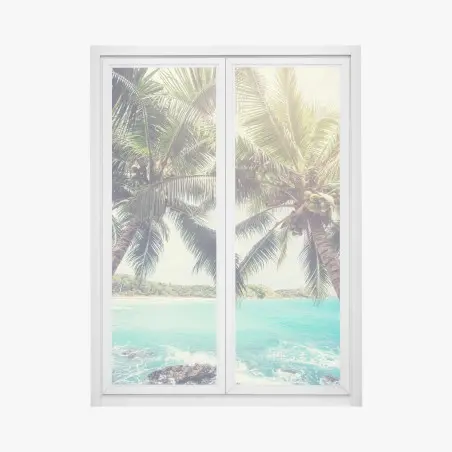 Window decal tropical coconut palms by turquoise sea • Wallissimo®