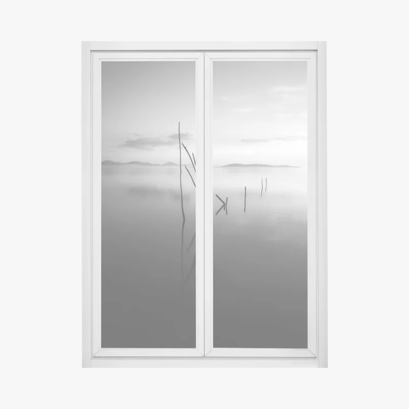 Window decal tranquil monochrome lake with reflections