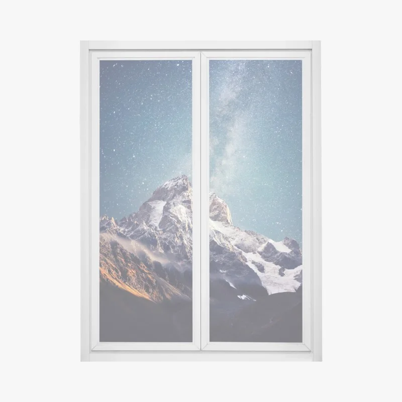 Window decal starry night over Ushba mountain