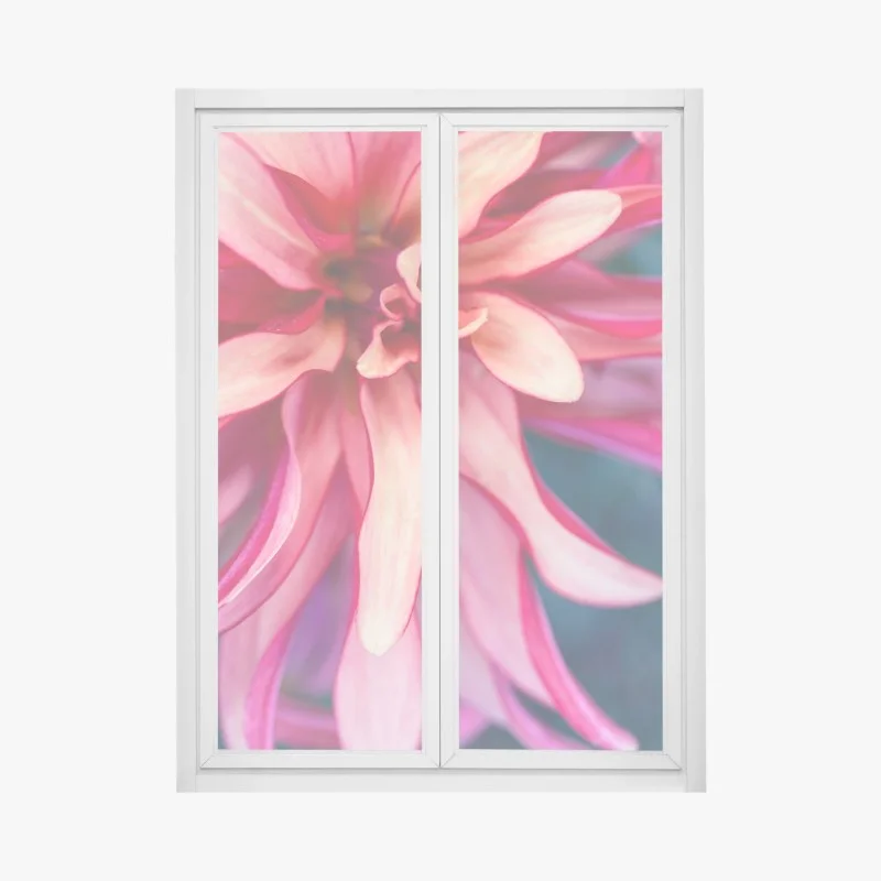 Window decal vibrant pink floral close-up