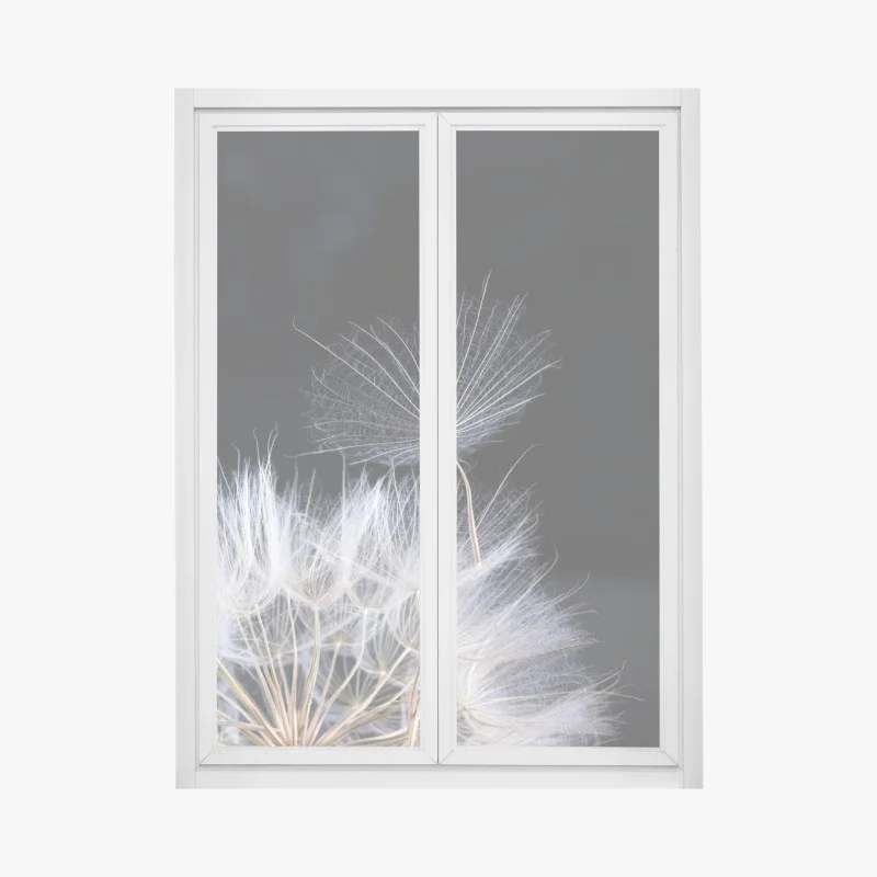 Window decal delicate dandelion seed on black