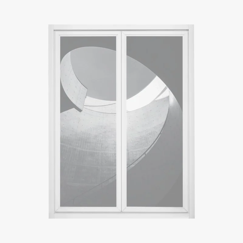 Window decal curved concrete spiral staircase