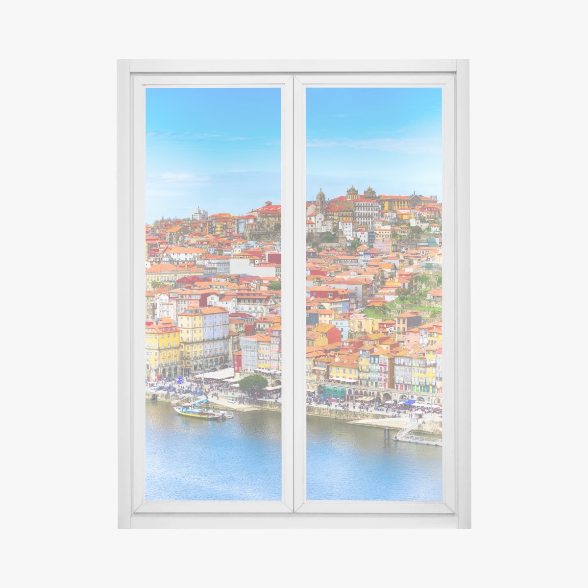 Window decal Porto vibrant riverside panorama • Wallissimo® Window decal Porto vibrant riverside panorama • Wallissimo®