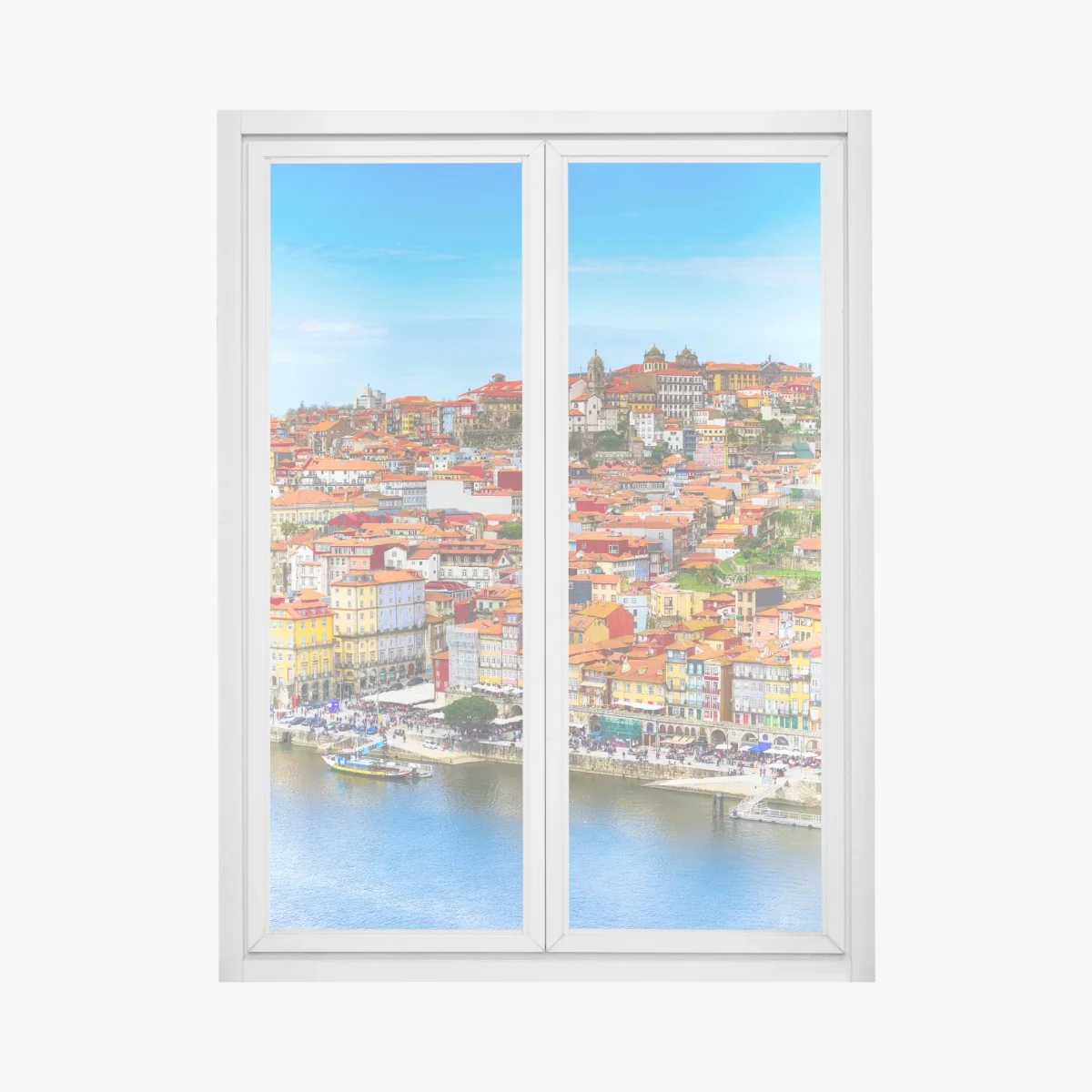Window decal Porto vibrant riverside panorama • Wallissimo® Window decal Porto vibrant riverside panorama • Wallissimo®