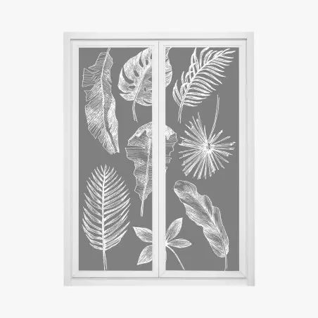 Window decal monochrome botanical leaf composition • Wallissimo®