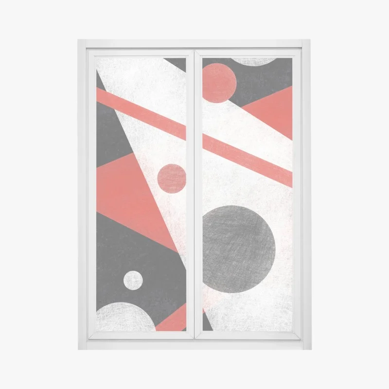 Window decal geometric abstraction in red and black