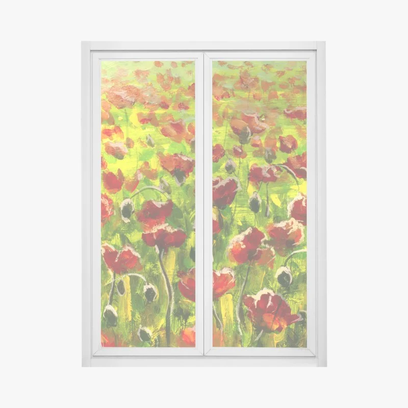 Window decal vibrant field of red poppies