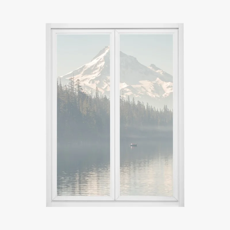 Window decal majestic snow-capped mountain over a tranquil lake