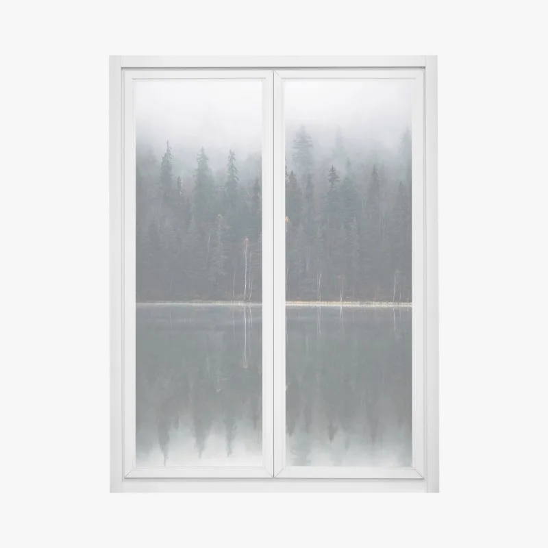 Window decal misty forest reflection