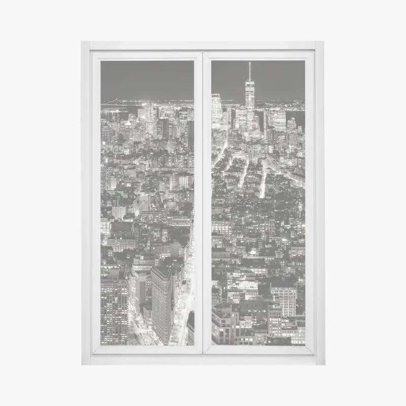 Window decal monochrome city skyline at night