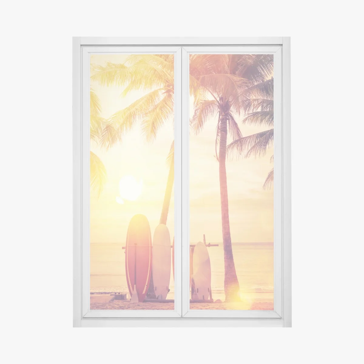 Window decal tropical sunset with surfboards • Wallissimo® Window decal tropical sunset with surfboards • Wallissimo®