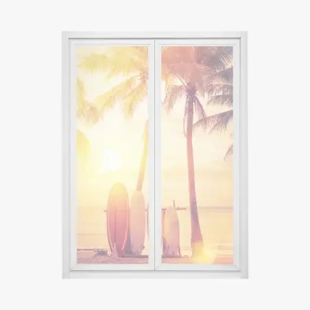Window decal tropical sunset with surfboards • Wallissimo®
