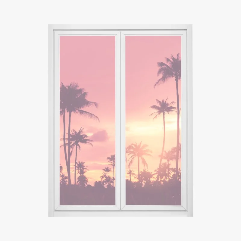Window decal pink tropical sunset with palms