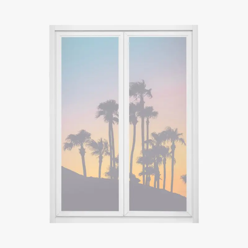 Window decal retro tropical palm silhouettes at sunset