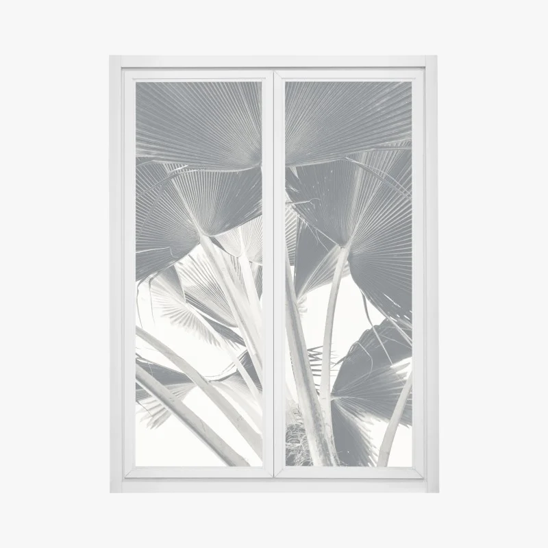 Window decal tropical banana leaf composition