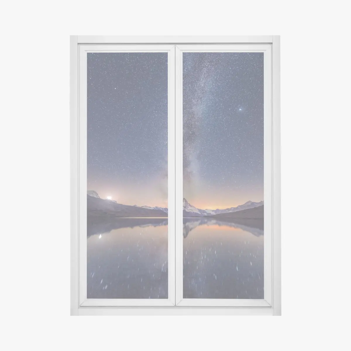 Window decal milky way over alpine peak reflected in a tranquil lake • Wallissimo® Window decal milky way over alpine peak reflected in a tranquil lake • Wallissimo®