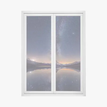 Window decal milky way over alpine peak reflected in a tranquil lake • Wallissimo®