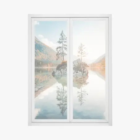 Window decal sunlit rock island at Lake Hintersee • Wallissimo®