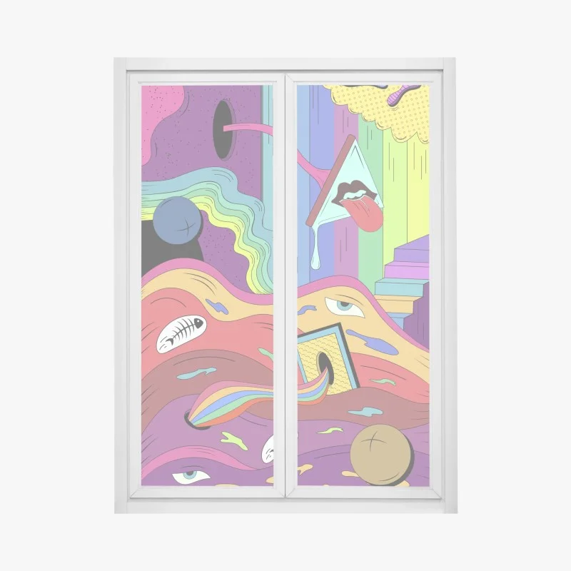 Window decal psychedelic pop art dreamscape