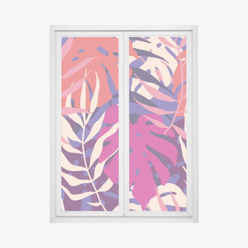 Window decal pastel tropical leaf design
