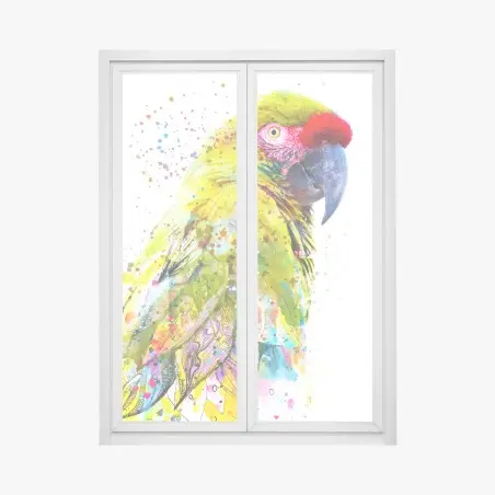 Window decal vibrant watercolor parrot portrait • Wallissimo®