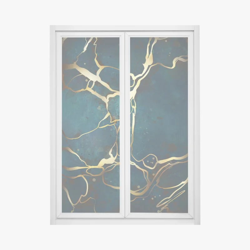 Window decal turquoise and gold abstract with golden veins