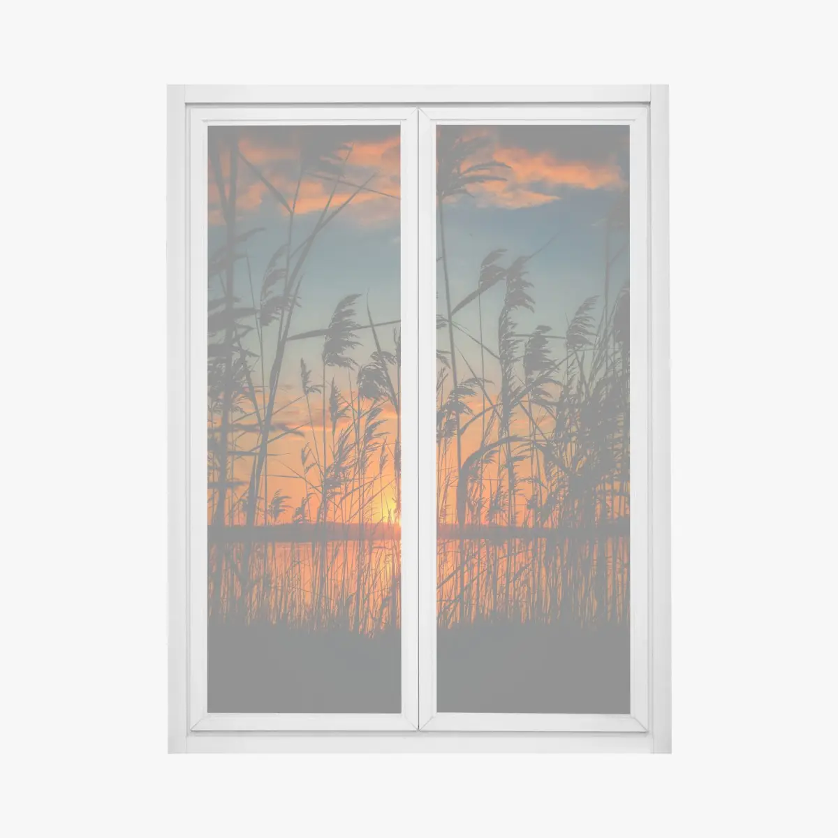 Window decal sunset over lake with silhouetted reeds • Wallissimo® Window decal sunset over lake with silhouetted reeds • Wallissimo®