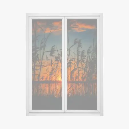 Window decal sunset over lake with silhouetted reeds • Wallissimo®