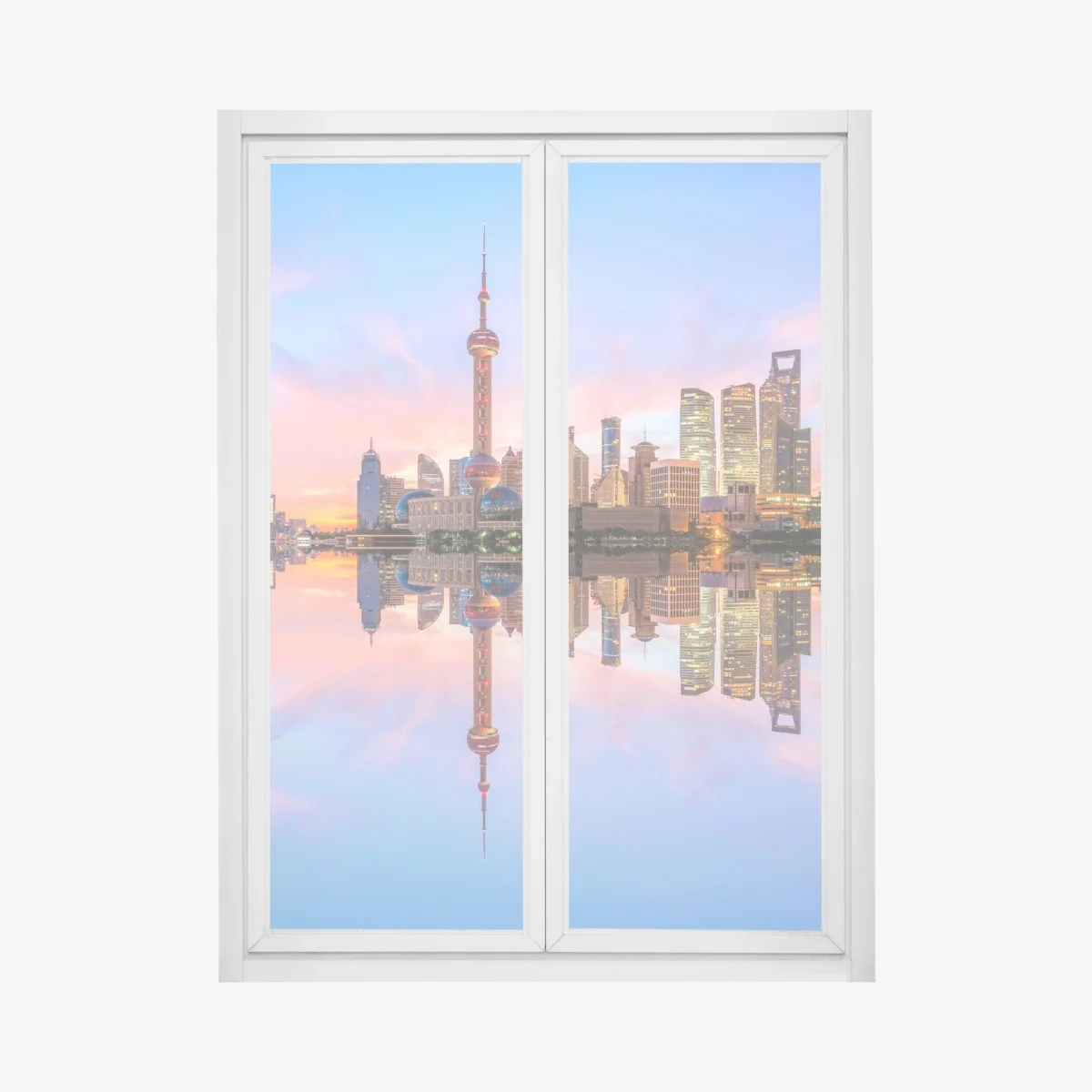Window decal Shanghai skyline at sunrise • Wallissimo® Window decal Shanghai skyline at sunrise • Wallissimo®