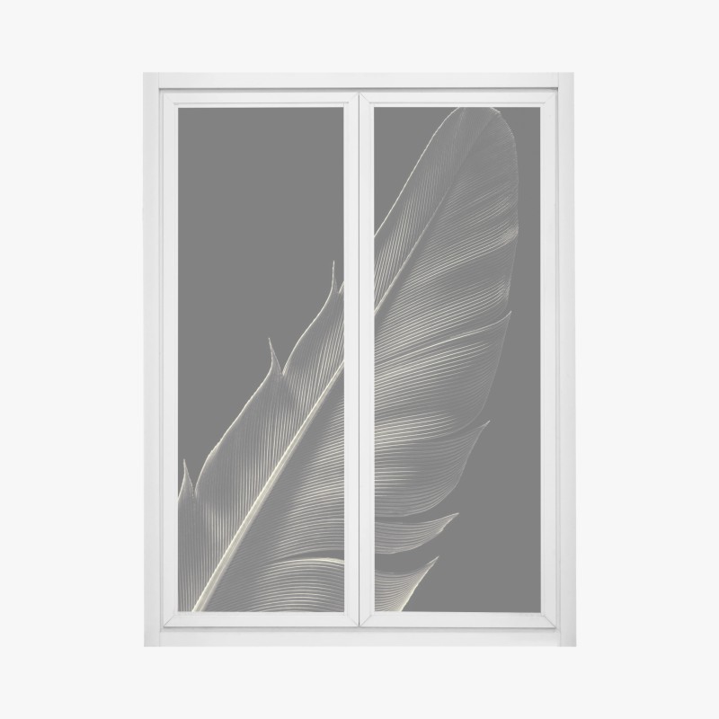 Window decal delicate feather study in monochrome