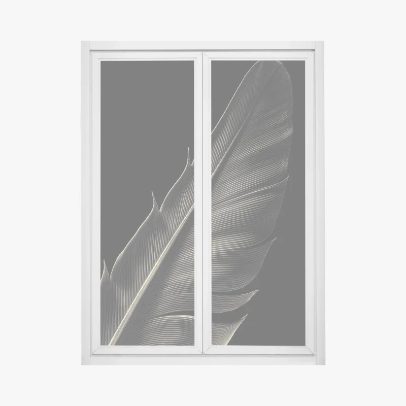 Window decal delicate feather study in monochrome